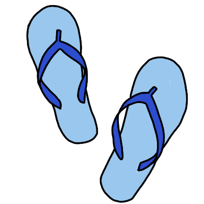 A blue pair of flip flops, known as thongs in Australia.